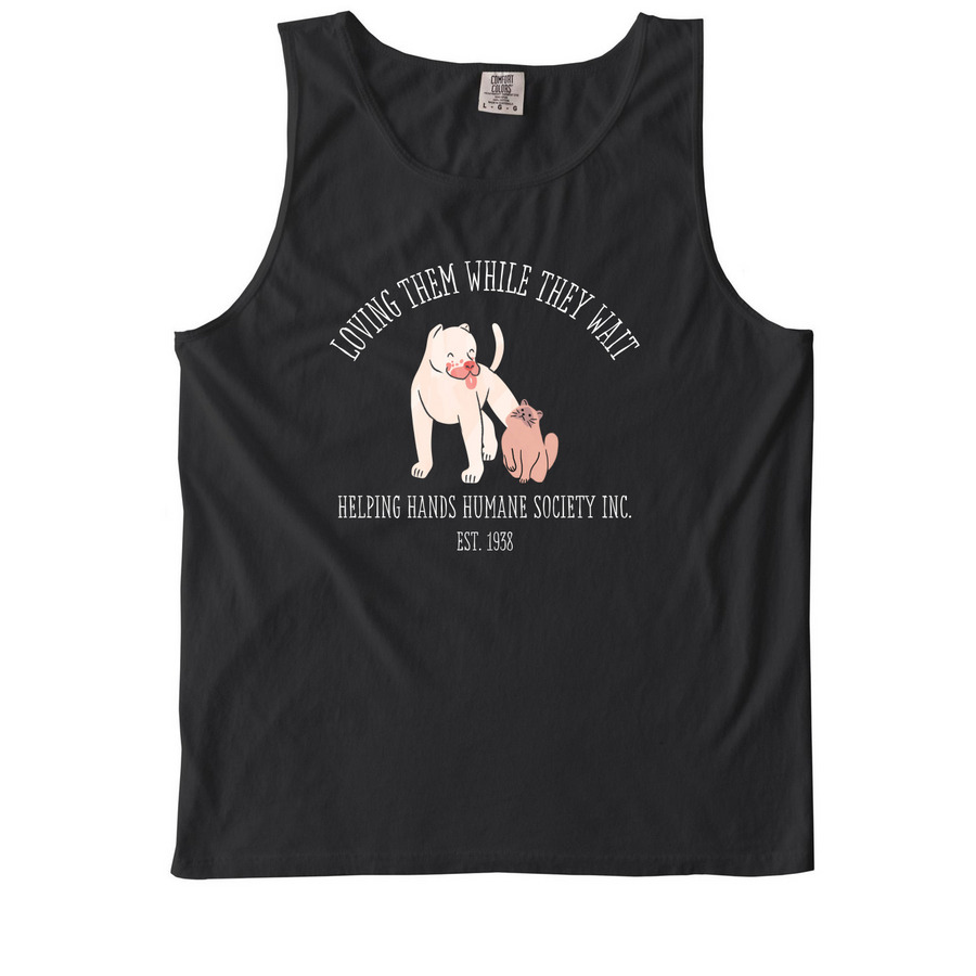 Loving Them While they Wait, a Black Comfort Colors Tank Top