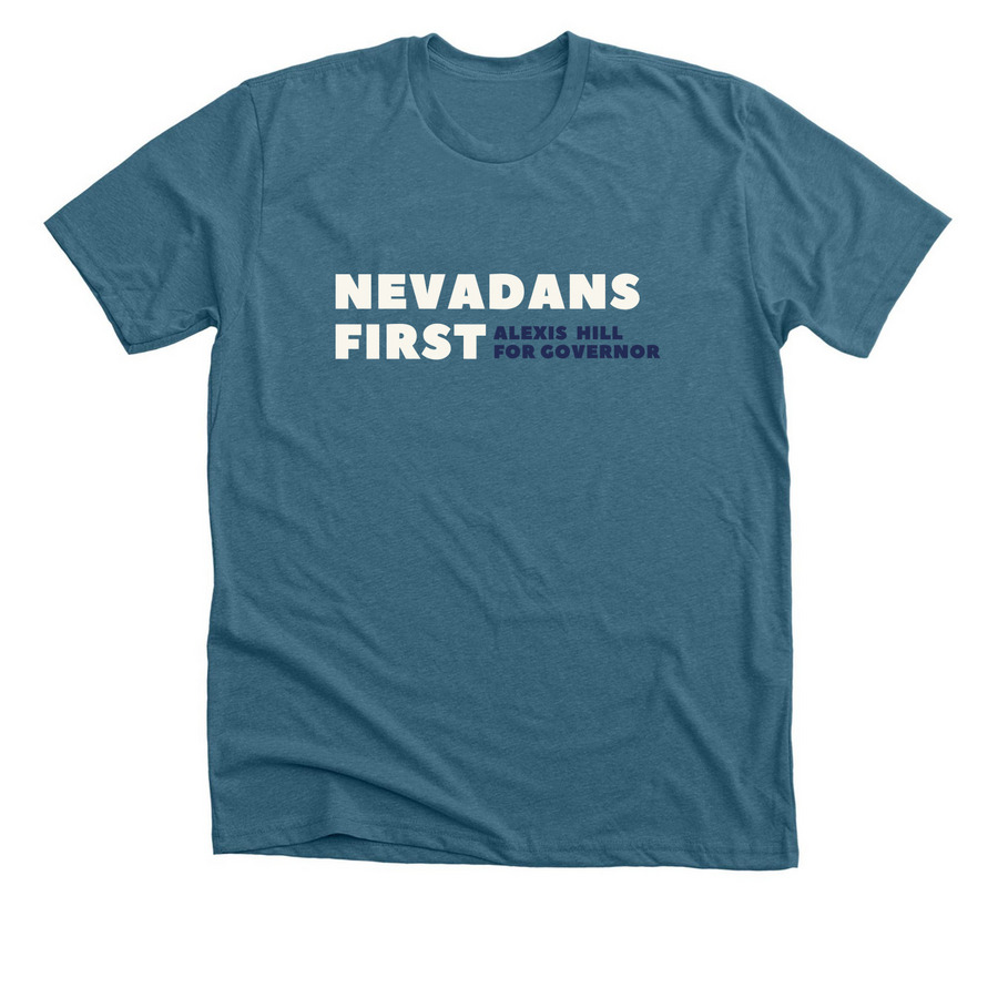 Alexis Hill - Nevadans First, a Heather Deep Teal Premium Unisex Tee