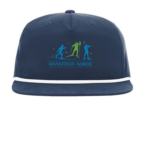 Mansfield Nordic Flat Brim Hat, a Navy/ White Printed Umpqua Snapback Cap