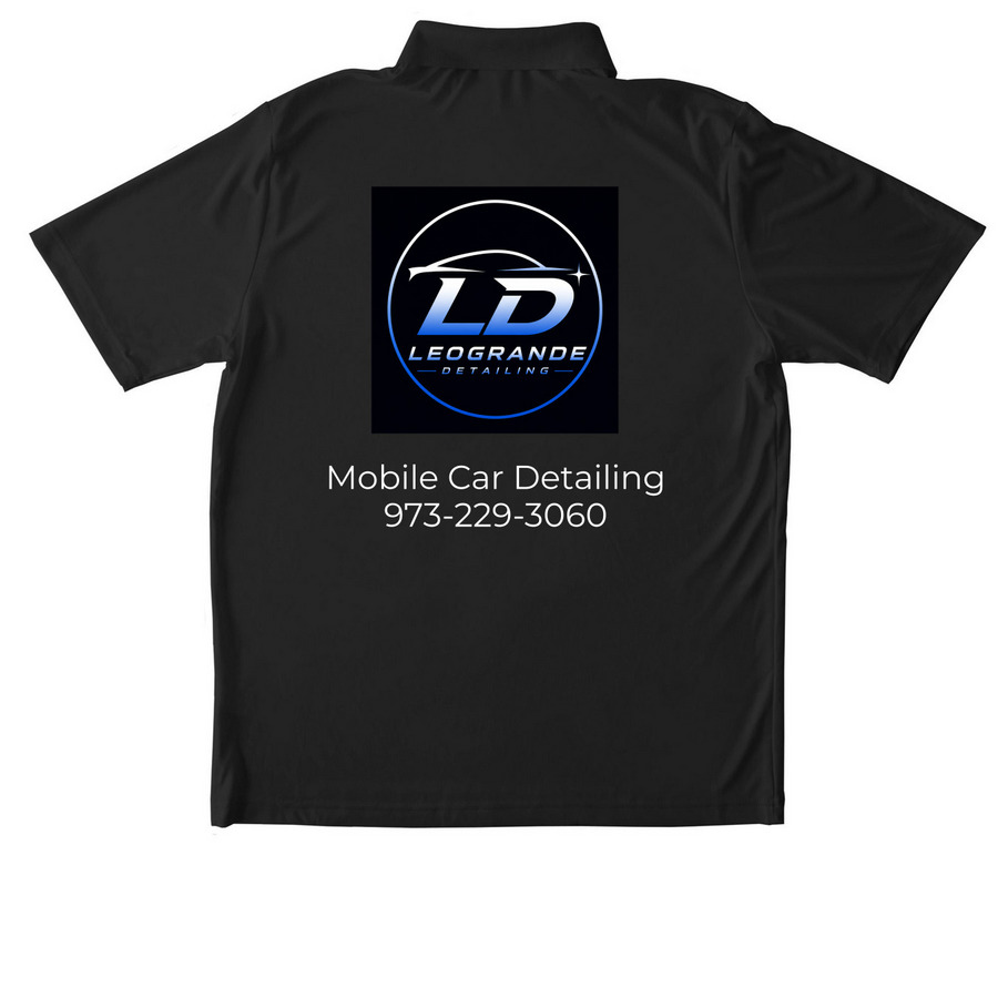 LeoGrande Detailing, a Black Unisex Performance Polo (back-view)