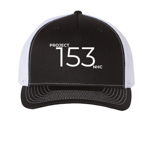 PROJECT 153, a Black/ White Printed Five-Panel Trucker Cap