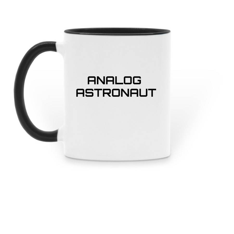 Analog Astronaut Mug, a Black Two-Tone Ceramic Mug (back-view)