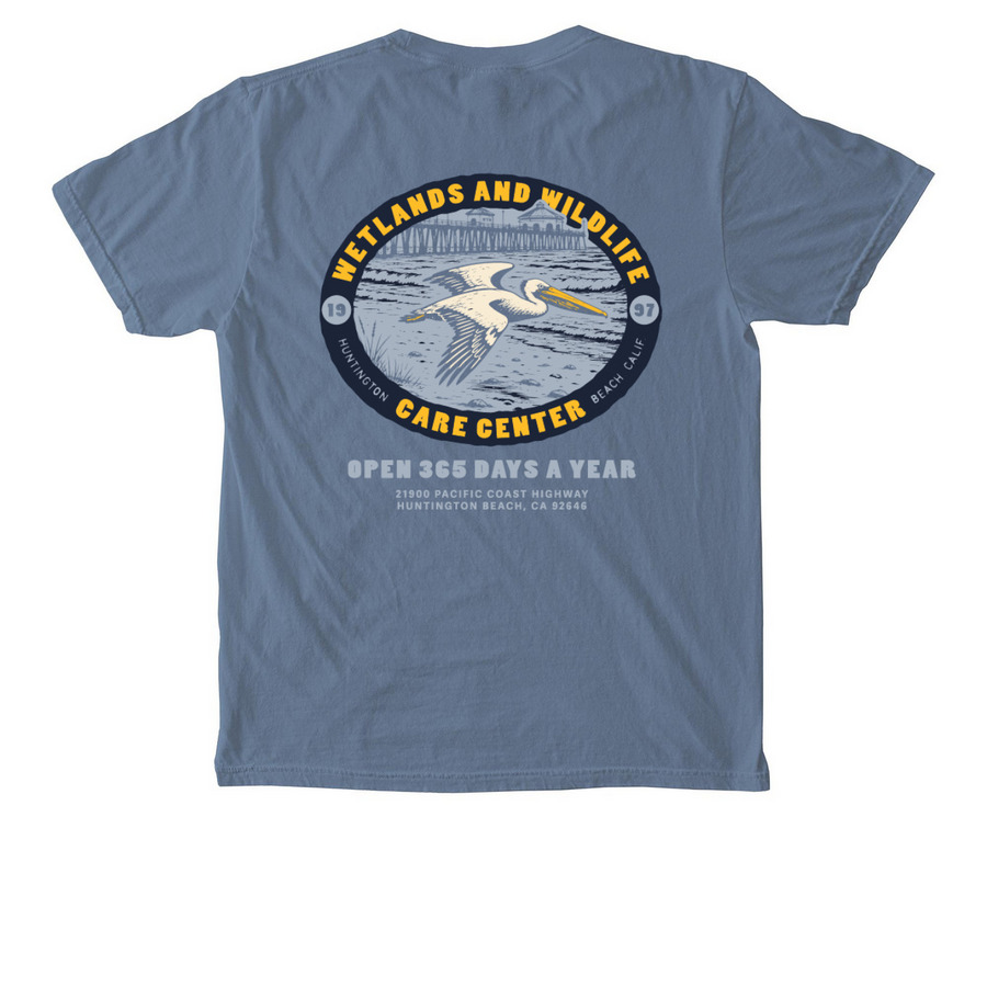 WWCC X KNGDMCO - HB PELI BLUE, a Blue Jean Comfort Colors Pocket Tee (back-view)