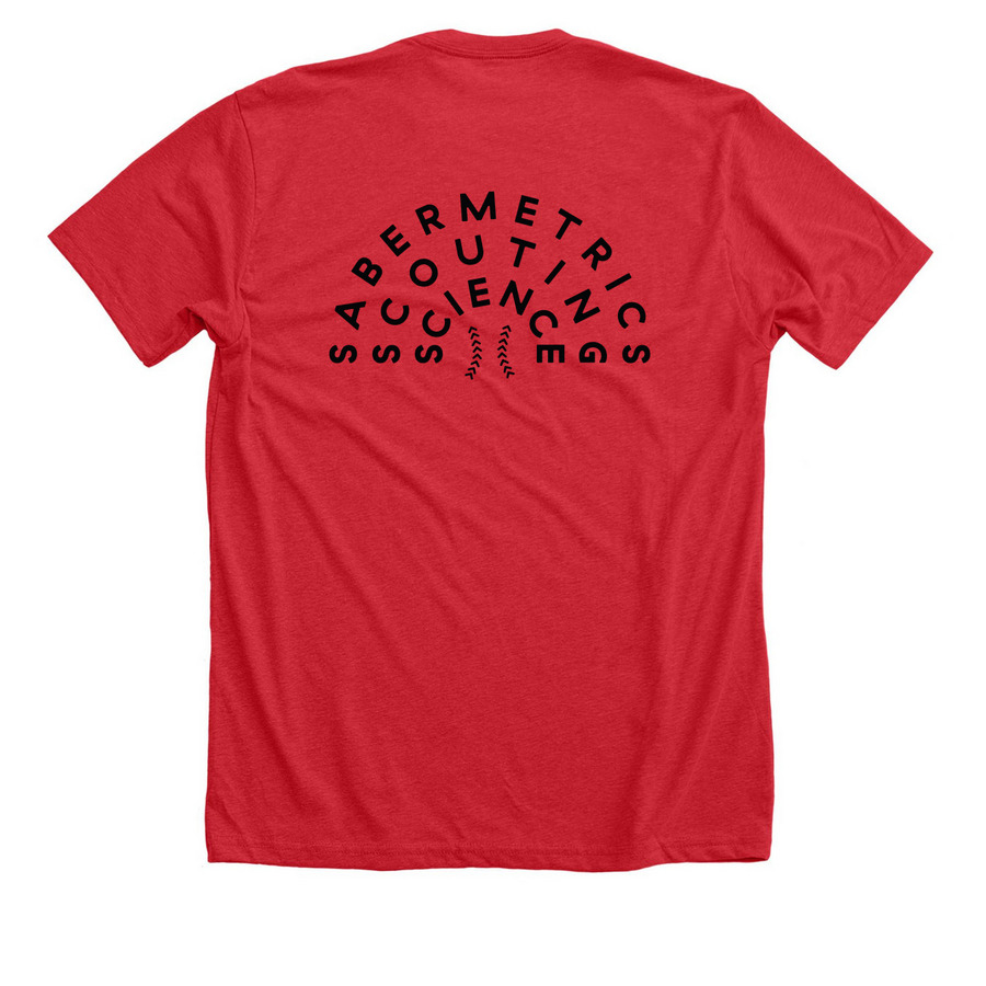 Peace Love Data, a Heather Red Premium Unisex Tee (back-view)