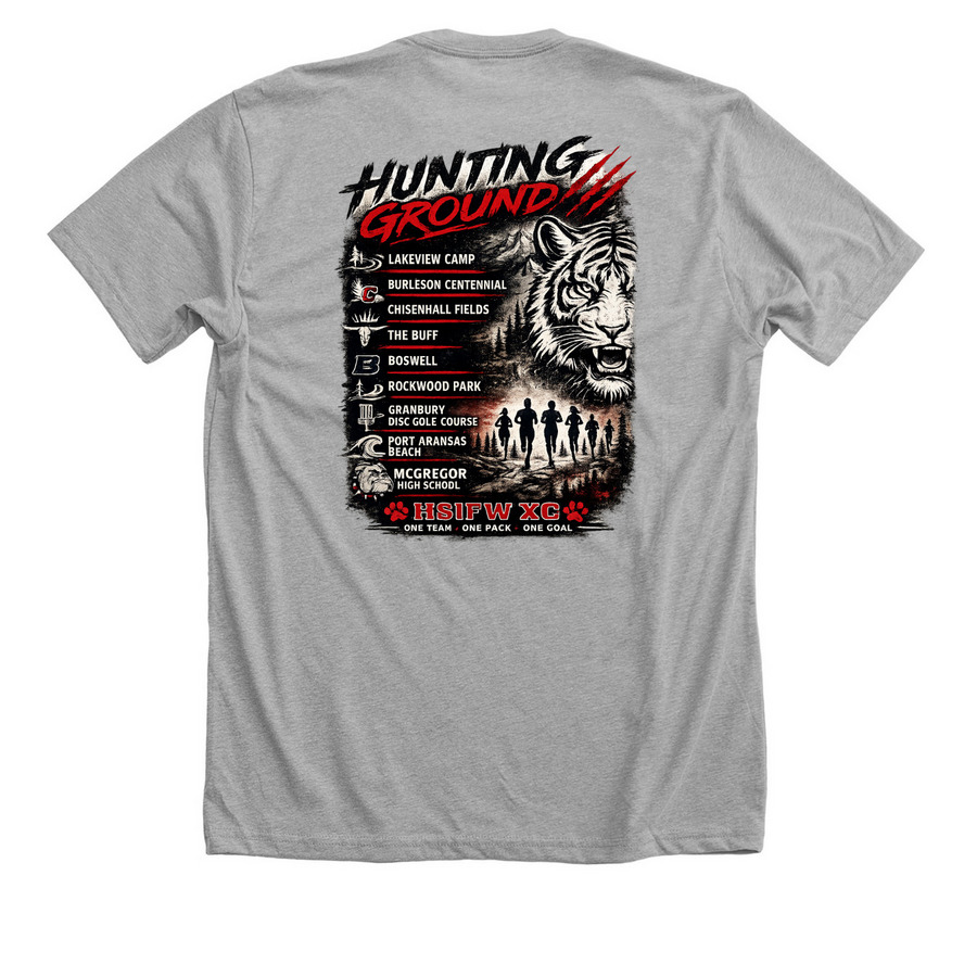 Hunt the Finish XC Spirit Shirts, a Athletic Heather Premium Unisex Tee (back-view)