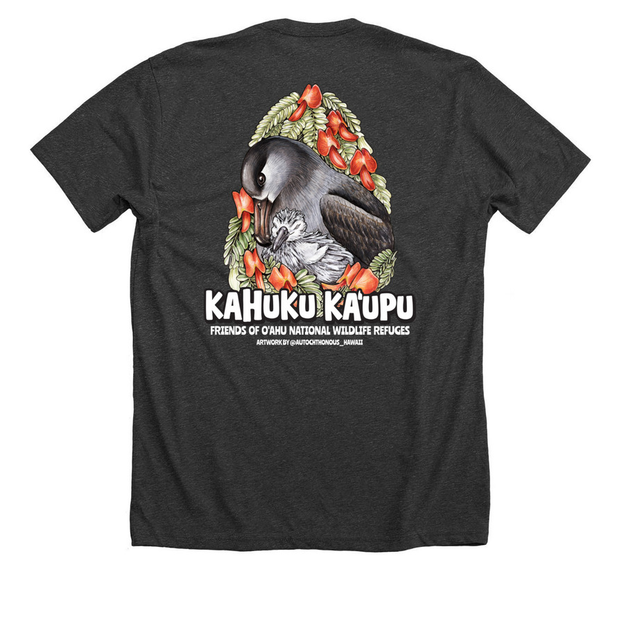 Kahuku Ka'upu, a Dark Grey Heather Premium Unisex Tee (back-view)