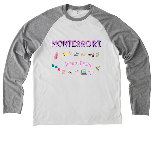 Montessori Team Tee, a Aluminum Grey/ Bright White Allmade Eco Triblend Colorblock Raglan Long Sleeve Tee