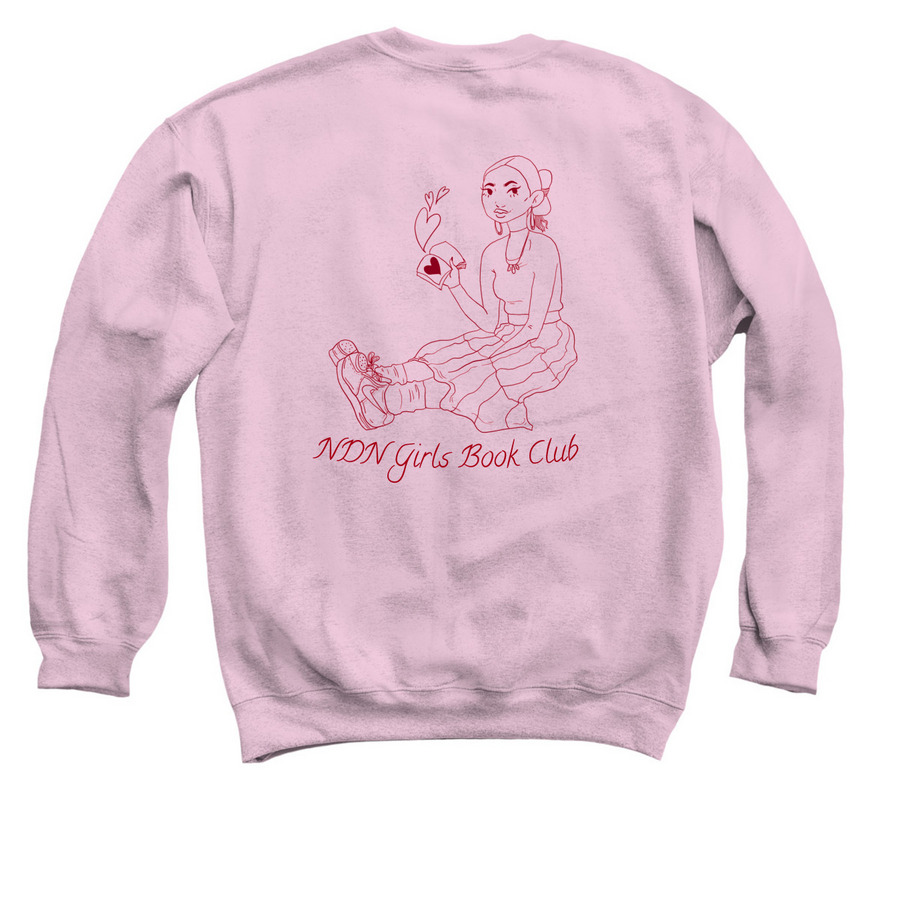 NDN Girls Book Club Sweatshirt, a Light Pink Crewneck Sweatshirt (back-view)