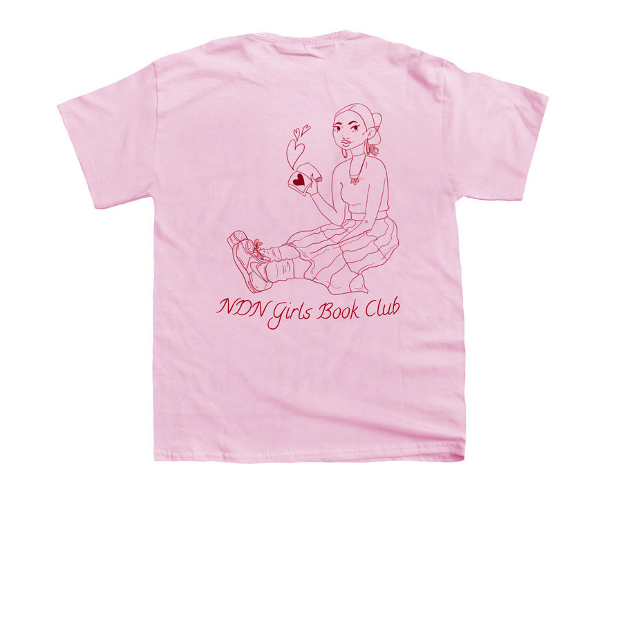 NDN Girls Book Club Sweatshirt, a Light Pink Youth Unisex Tee (back-view)