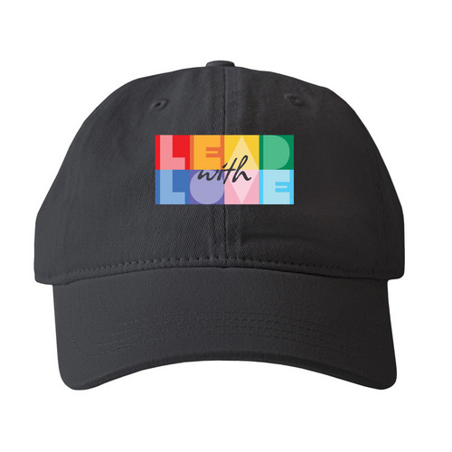 Lead with Love, a Black Printed Pigment Dye Baseball Cap