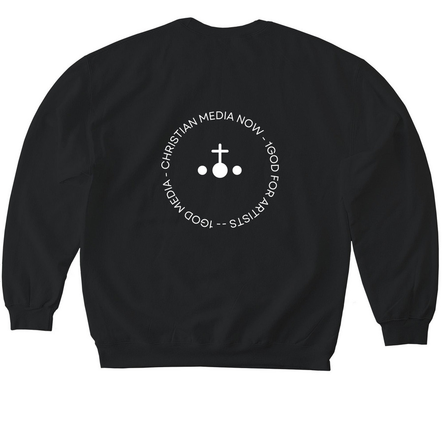 1God Media Drop #001, a Black Softstyle Crewneck Sweatshirt (back-view)