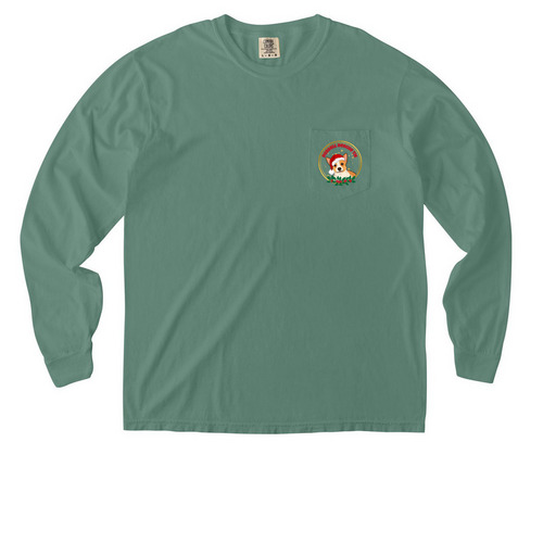 Merry Christmas from Russell Rescue TN, a Light Green Comfort Colors Long Sleeve Pocket Tee