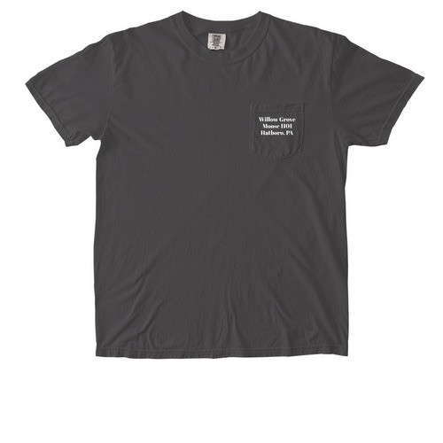 Willow Grove Moose Shirts, a Pepper Comfort Colors Pocket Tee