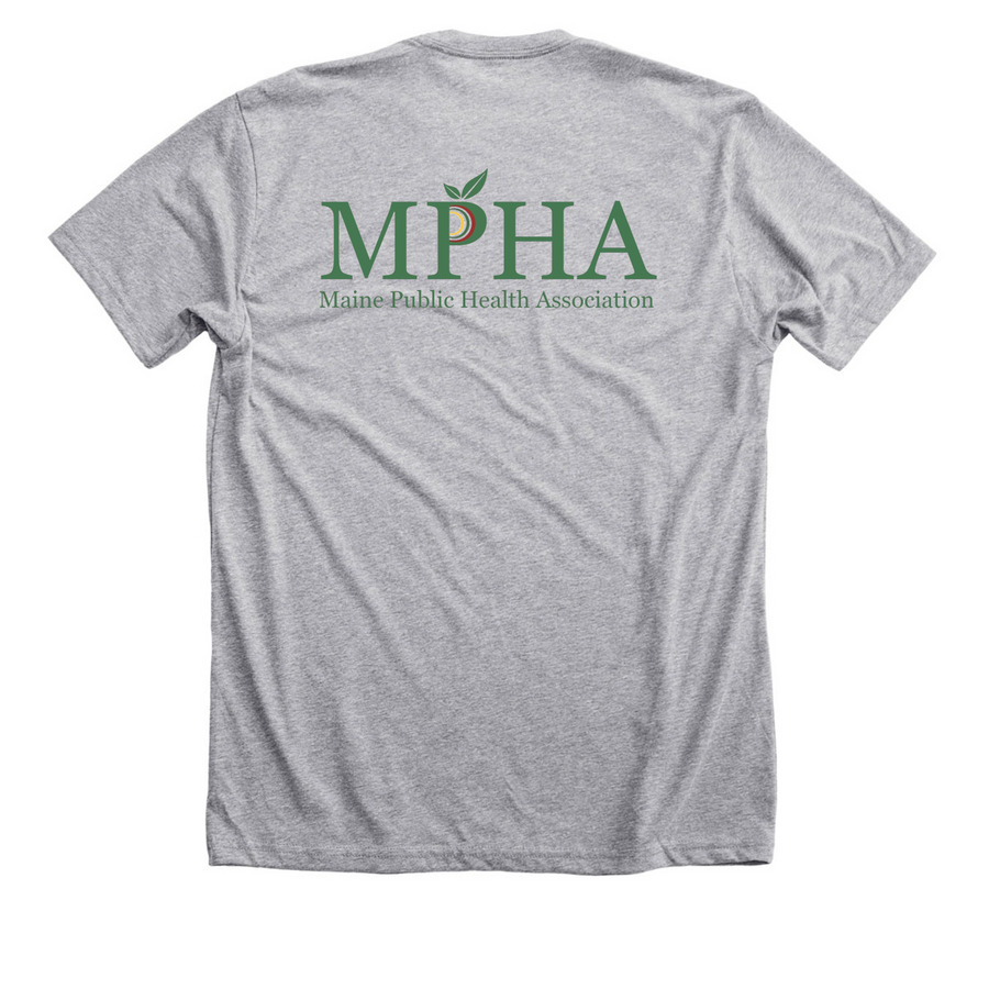 Public health saves lives, a Athletic Heather Premium Unisex Tee (back-view)