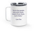 SMI Travel Mug, a White Stainless Steel Travel Mug (back-view)