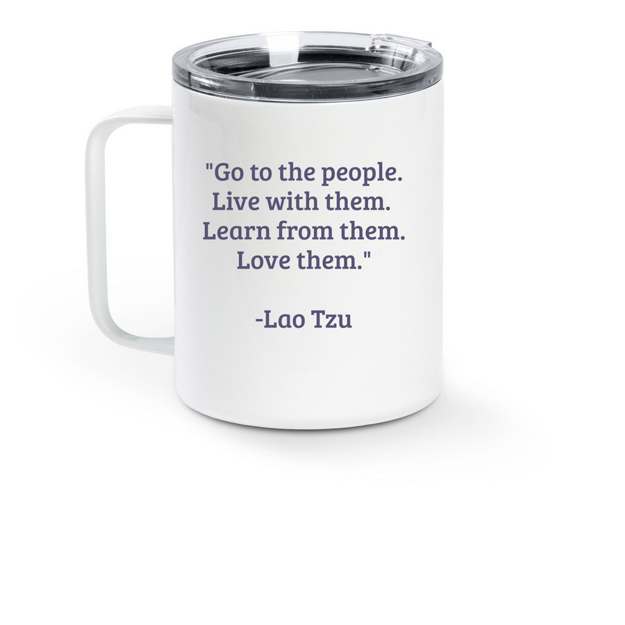 SMI Travel Mug, a White Stainless Steel Travel Mug (back-view)