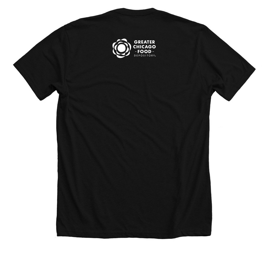 Support Your Local Food Bank, a Solid Black Blend Premium Unisex Tee (back-view)