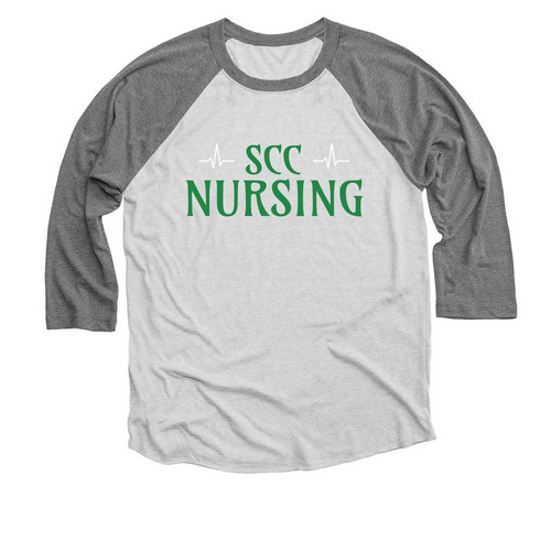 SCC Nursing Gear - Baseball Tee, a Premium Heather and Heather White 3/4 Sleeve Baseball Tee
