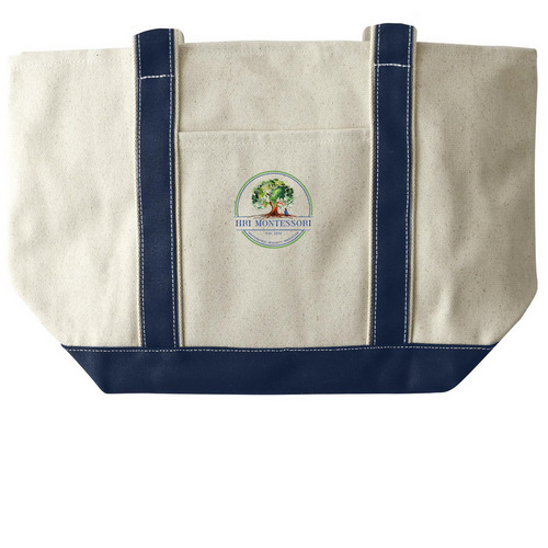 Large Two-Tone Grocery Tote Bag, a Natural/Navy Large Two-Tone Canvas Tote Bag
