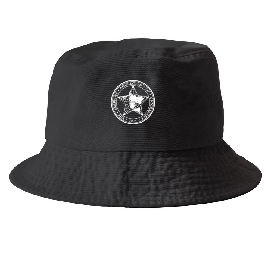 Hat Tip to Geography, a Black Printed Bucket Hat