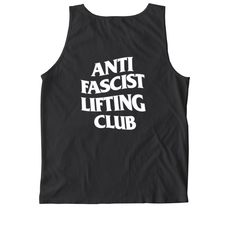 Anti-Fascist Lifting Club, a Black Comfort Colors Tank Top (back-view)