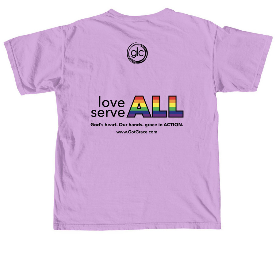 Grace Pride Shirt, a Neon Violet Comfort Colors Unisex Tee (back-view)