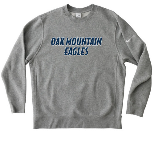 Oak Mountain Eagles sport apparel, a Dark Grey Heather Nike Club Fleece Crewneck Sweatshirt