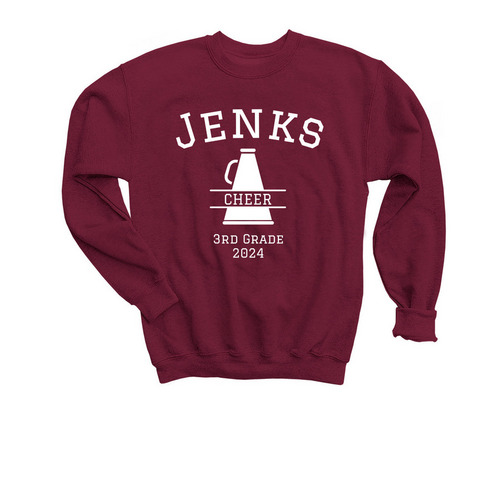 Jenks 3rd Grade Cheer 2024, a Maroon Youth Crewneck Sweatshirt