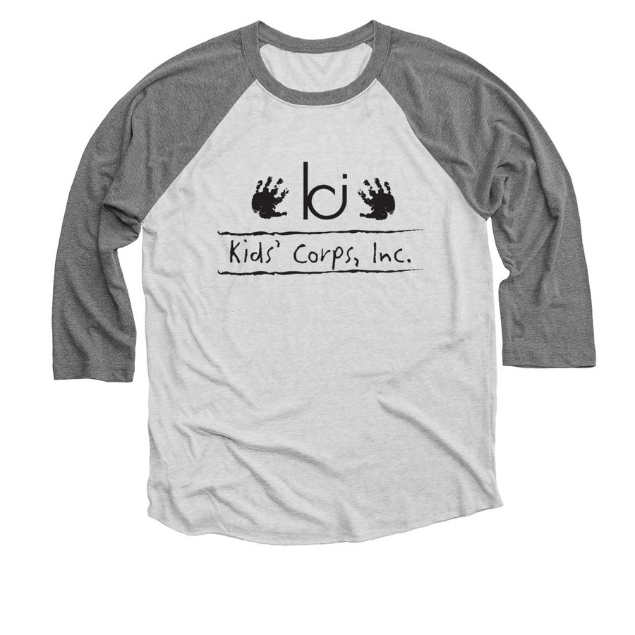 KCI Black Logo 3/4 Baseball Tee, a Premium Heather and Heather White 3/4 Sleeve Baseball Tee
