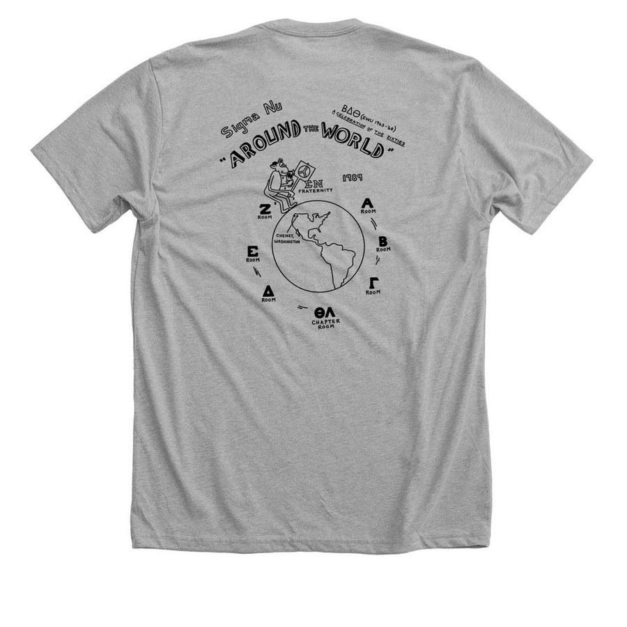 Around the World, a Athletic Heather Premium Unisex Tee (back-view)