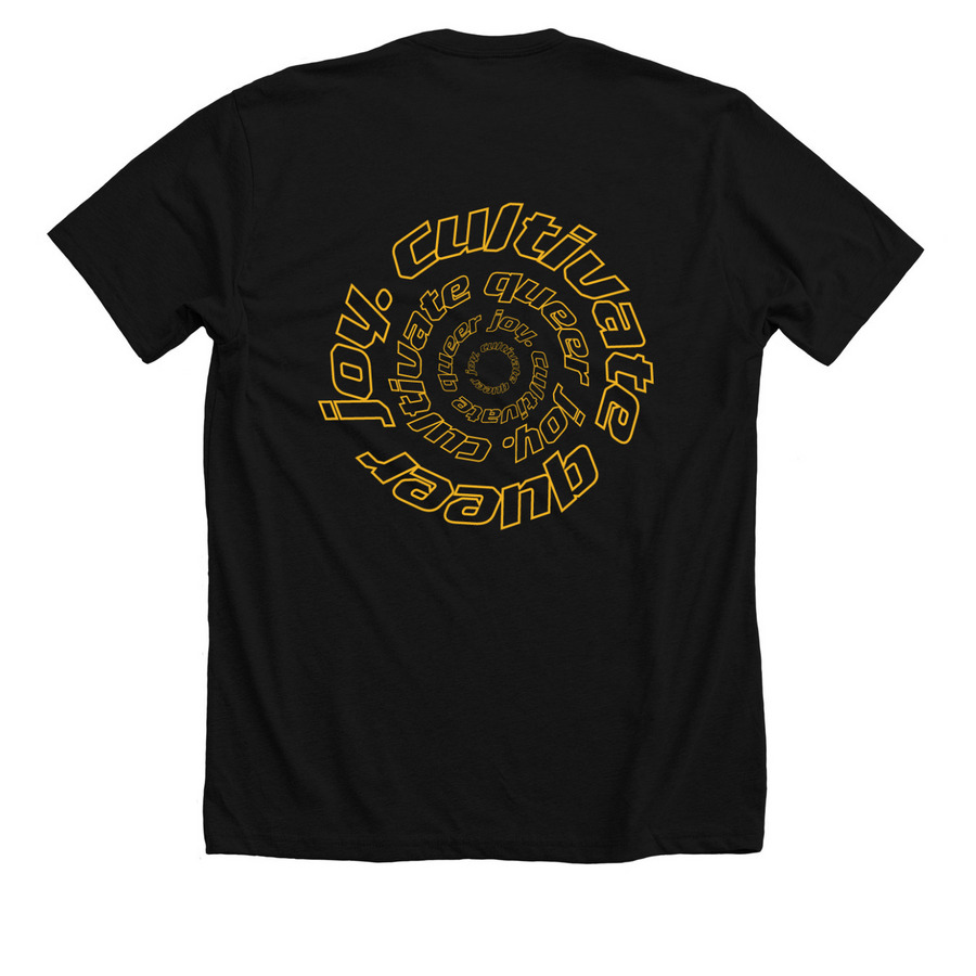 Rock Steady Farm : Cultivate Queer Joy, a Solid Black Blend Premium Unisex Tee (back-view)