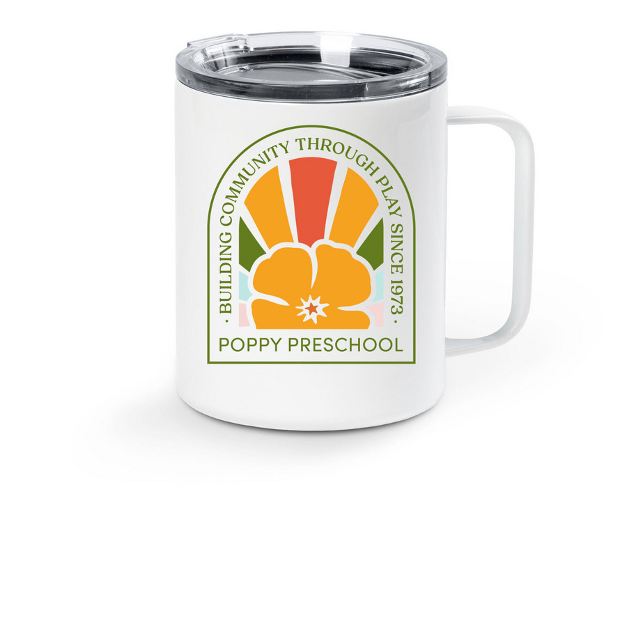 Poppy Preschool Travel Mug, a White Stainless Steel Travel Mug