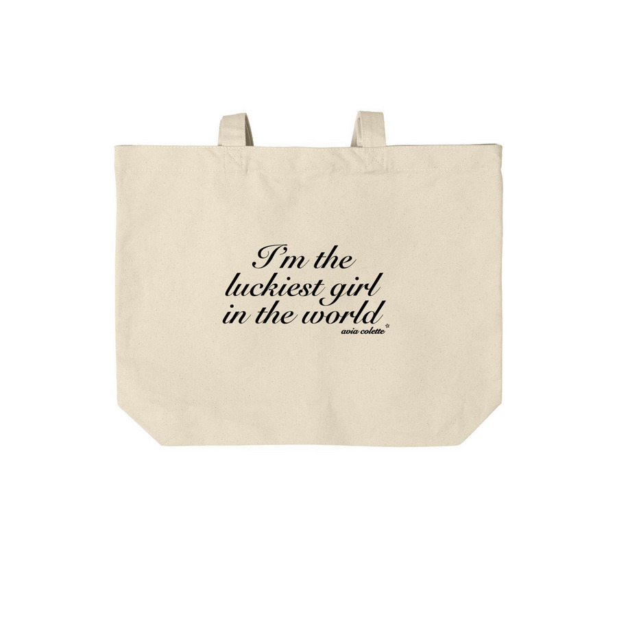 'I?m the luckiest girl in the world' Tote Bag, a Natural Cotton Canvas Tote Bag