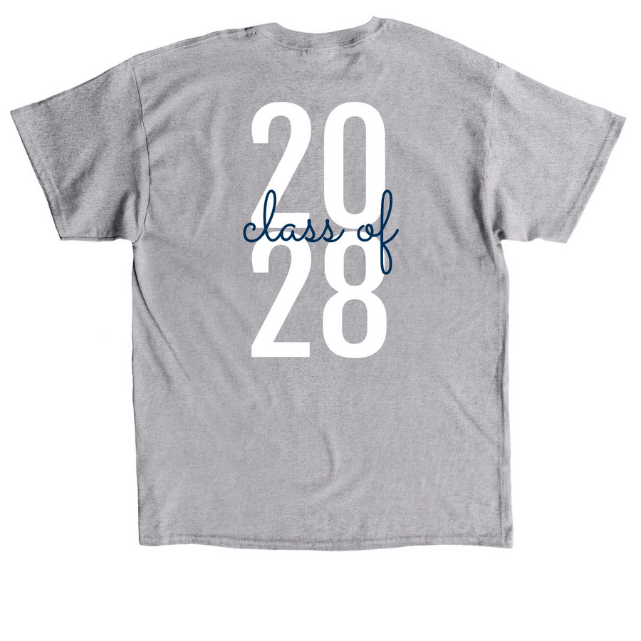 Class of 2028 Tee Shirt or Hoodie, a Sport Grey Classic Unisex Tee (back-view)