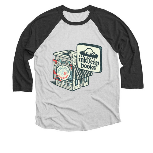 Ink Cap Mural Tee, a Black and Heather White 3/4 Sleeve Baseball Tee