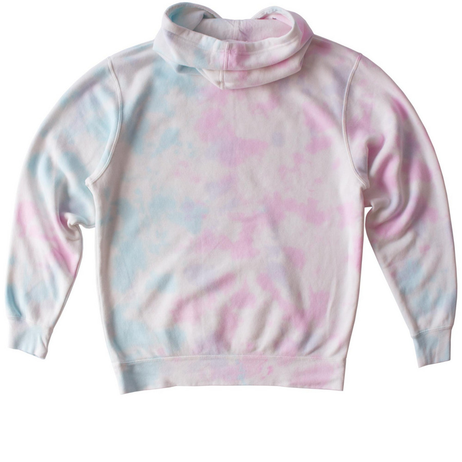 The "Peace, Love, & Pigs" Collection, a Cotton Candy Youth Tie Dye Pullover Hoodie (back-view)