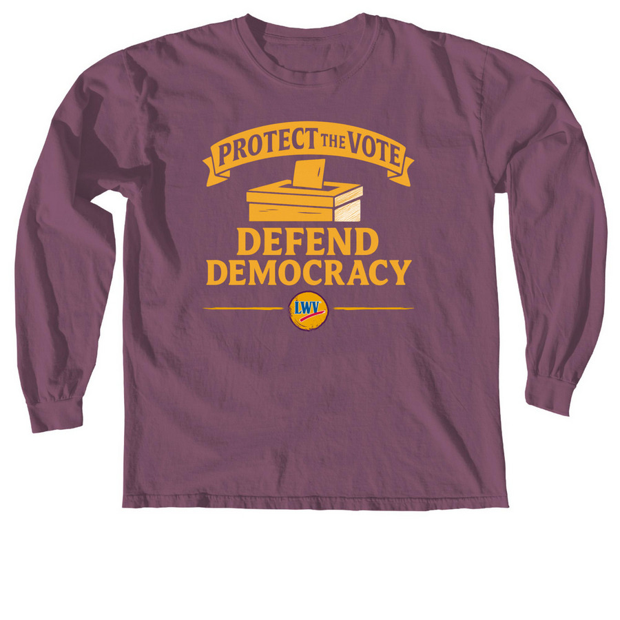 Protect the Vote. Defend Democracy., a Berry Comfort Colors Long Sleeve Tee