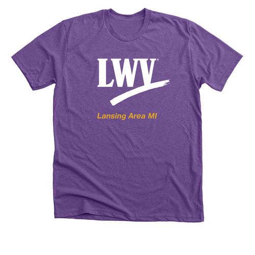 LWVLA - Empowering Voters (ballot box), a Heather Team Purple Premium Unisex Tee