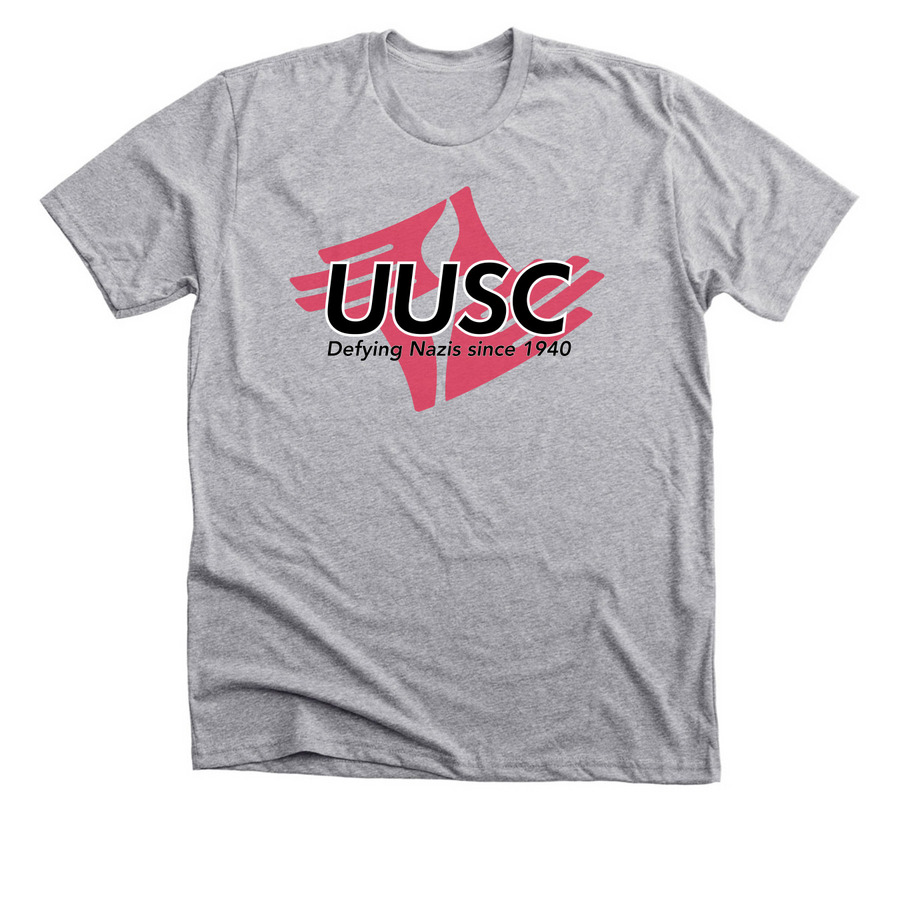 UUSC - Defying Nazis since 1940, a Athletic Heather Premium Unisex Tee