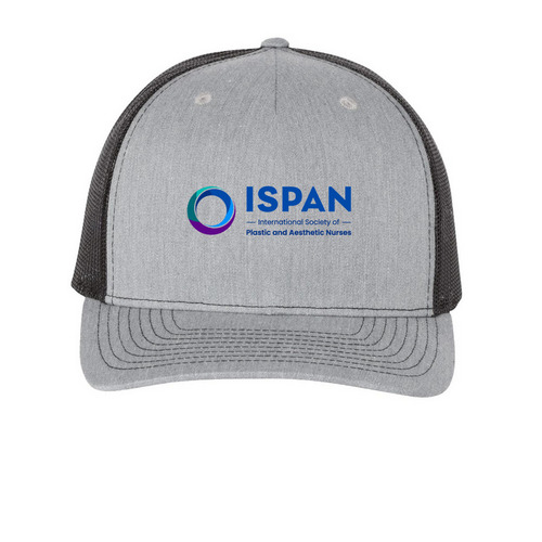 ISPAN Hat, a Heather Grey/ Black Printed Five-Panel Trucker Cap