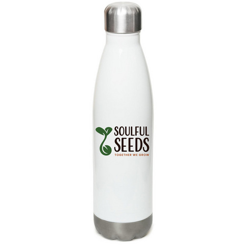 Soulful Seeds Water Bottle, a White Stainless Steel Water Bottle
