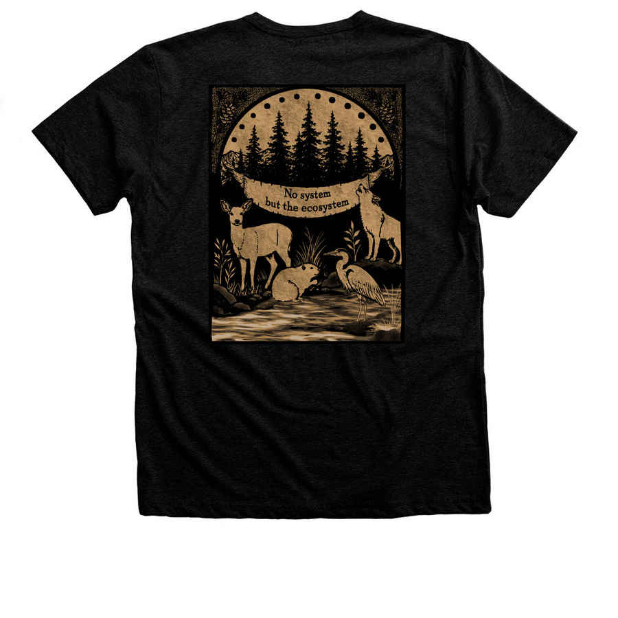 No System But The Ecosystem, a Black Heather Premium V-Neck Tee (back-view)
