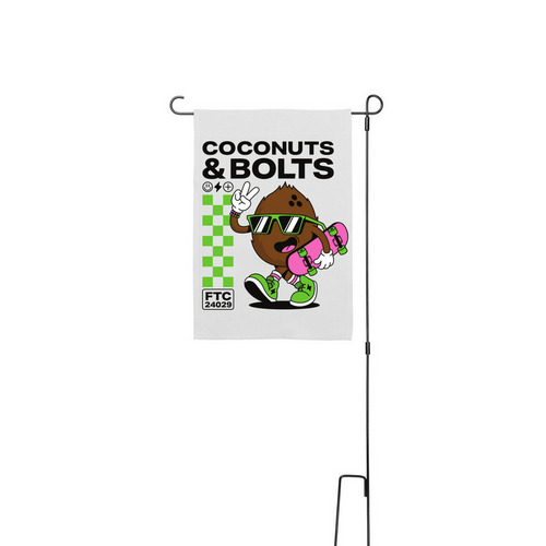 Coconuts & Bolts Yard Sign, a White 12" x 18" Yard Flag with Stake