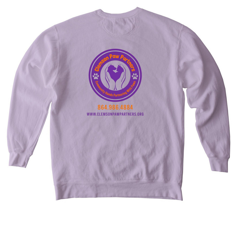 Clemson Paw Partners, a Orchid Comfort Colors Crewneck Sweatshirt (back-view)