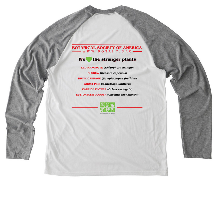 Stranger Plants - Style 2, a Aluminum Grey/ Bright White Allmade Eco Triblend Colorblock Raglan Long Sleeve Tee (back-view)