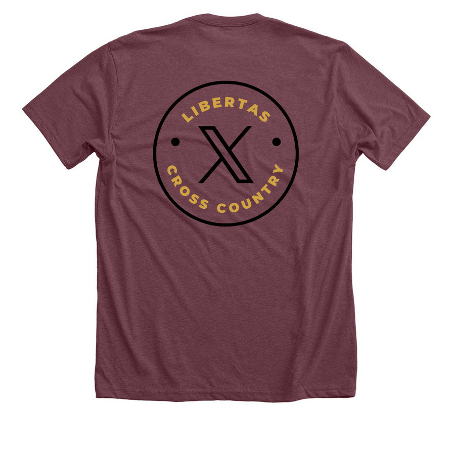 X Country, a Heather Maroon Premium Unisex Tee (back-view)