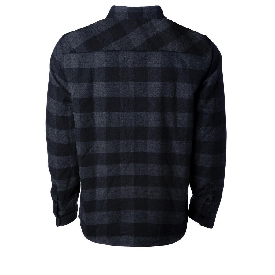 Greenway Flannel, a Charcoal Heather/ Black Unisex Flannel Shirt (back-view)
