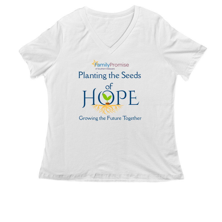 Planting Seeds of Hope, a White Women's Relaxed V-Neck Tee