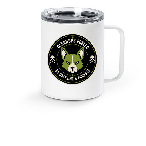 Corgi CleanUps Mean Mugging, a White Stainless Steel Travel Mug