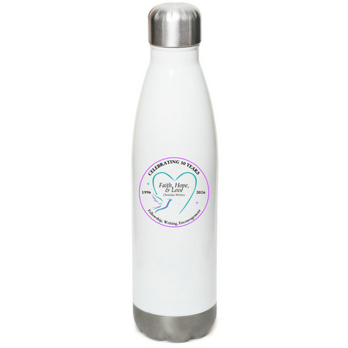 Celebrating 30 Yrs, Teal Logo, Water Bottle, a White Stainless Steel Water Bottle